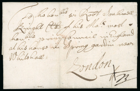 Stamp of Ireland » Pre-Stamp Postal History » Early Period - 1657-1784 1677 (June 5th) Entire letter from Dublin signed off by the inspector "TB" and sent free of charge as official mail