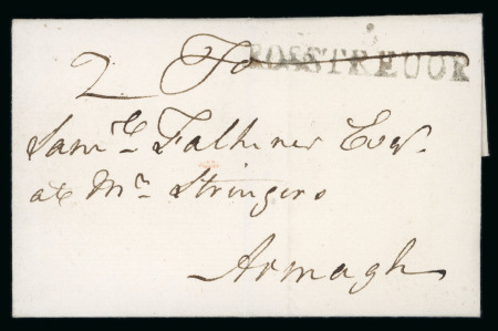 Stamp of Ireland » Pre-Stamp Postal History » Early Period - 1657-1784 1775 (October 10th) Entire letter showing a superb straight line "ROSSTREUOR" with U for V
