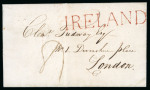 Stamp of Ireland » Pre-Stamp Postal History » Early Period - 1657-1784 1800 (January 8th) Entire letter from Dublin to London showing a large "IRELAND" (68mm) hs in red