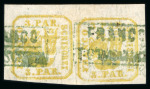 Stamp of Romania » United Principalities 1862-1864 3 Parale olive-yellow, horizontal pair, on very thin