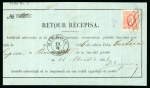 Stamp of Romania » United Principalities 1864-1865 Prince Cuza 20 Par red, good to large margins, on 1866 registered return receipt