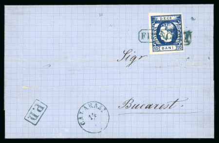 Stamp of Romania » King Carol 1869 - "Without Beard" Imperforate 10 bani blue, good to large margins, tied by "FRANCO"