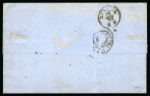 Stamp of Romania » King Carol 1869 - "Without Beard" Imperforate 50 bani blue and red, close to large margins, neatly tied 1872 cover from Braila to Genoa