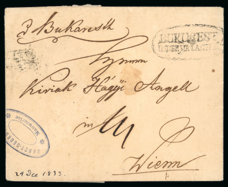 Stamp of Romania » Postal History » Disinfected Mail 1833 (29.12) Folded cover from Bucharest to Vienna,