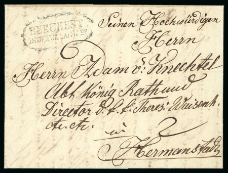 Stamp of Romania » Postal History » Disinfected Mail 1835 (28.9) Folded entire from Bucharest to Hermanstandt,