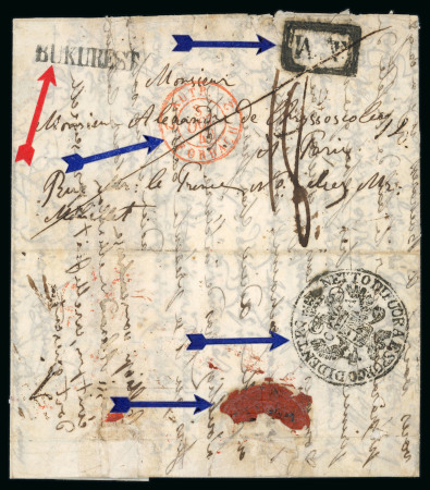 Stamp of Romania » Postal History » Disinfected Mail 1840 Disinfected folded letter from Bucharest to France,