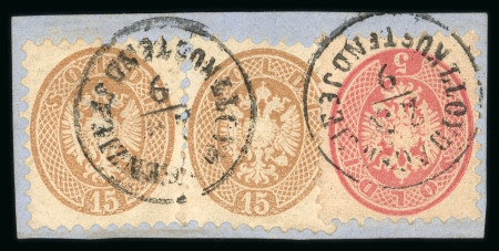 Stamp of Romania » Austrian Levant Post Offices Kustendje: 1864 5s red and 15s brown (2), neatly tied