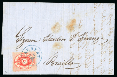 Stamp of Romania » Austrian Levant Post Offices » D.D.S.G. Post Offices 1866 17(kr) red, neatly tied by superb blue "CALAFAT/25.V"