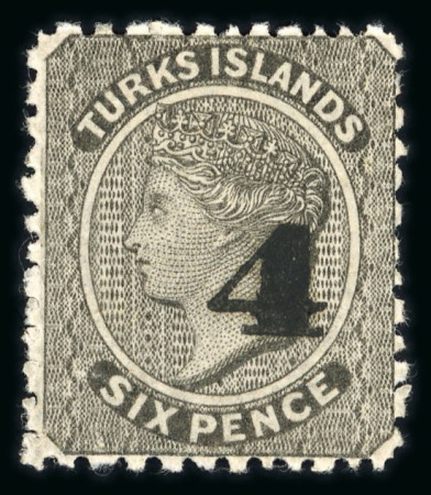 Stamp of Turks and Caicos Islands 1881 "4" on 6d. black, type 29 surcharge, a fine example