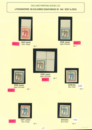 Stamp of Ireland » Essays & Proofs (E1-E167) 1922, Dollard – Lithographed in bi-colour: Extensive and valuable collection of the 2d essay (E21-45a)