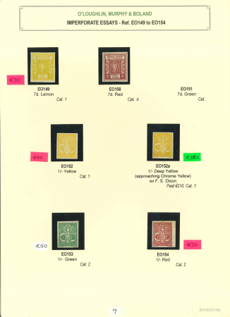 Stamp of Ireland » Essays & Proofs (E1-E167) 1922, O'Loughlin, Murphy & Boland: A selection of 47 essays neatly written up on eight album pages