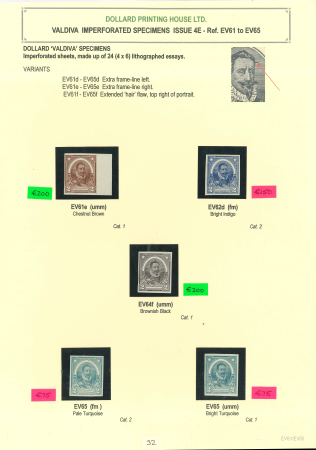 Stamp of Ireland » Essays & Proofs (E1-E167) 1922, Dollard – Valdivia Specimens: A selection of 2d essays neatly written up on two album pages