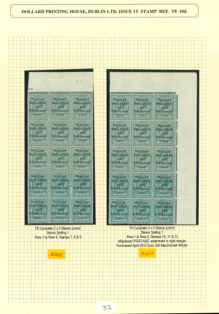 Stamp of Ireland » 1922 (Feb) Dollard Overprints (T1-T14) 10d turquoise, mint nh, mint, and used specialised assembly