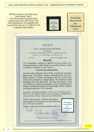 Stamp of Ireland » 1922 Overprint Proofs (PR1-PR29) Proof overprint in blue for the 5-line format of the