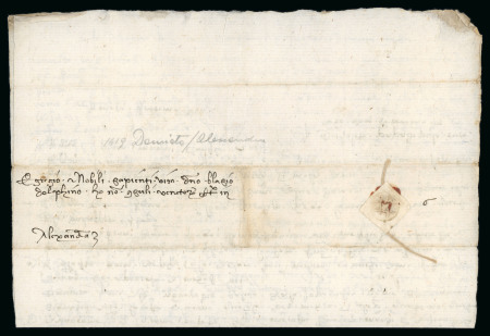 Stamp of Egypt » Early Letters 1419 Small neat entire from Damieta to Alexandria, a rare early letter sent through the Venetian mail.