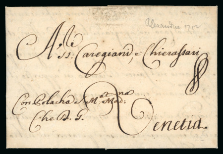 Stamp of Egypt » Early Letters 1712 Ship mail entire from Alexandria to Venice, with manuscript God'd Guard "Che Deo Guarda"