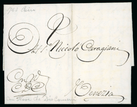 Stamp of Egypt » Early Letters 1743 Entire letter from Cairo to Venice, letter endorsed in Latin with "CDC" written at lower left and translated as "Whom God Conserve"