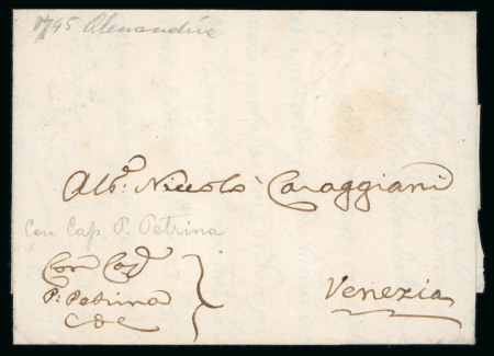 Stamp of Egypt » Early Letters 1745 Entire letter from Alexandria to Venice, 1743 Entire letter from Cairo to Venice, letter endorsed in Latin with "CDC" written at lower left and translated as "Whom God Conserve"
