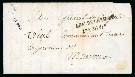 Stamp of Egypt » Napoleonic Campaign 1800 (27 Vendre An 7) Large part folded entire with black 2-line "ARM. DE LA MEDNEE / 1re Divon"