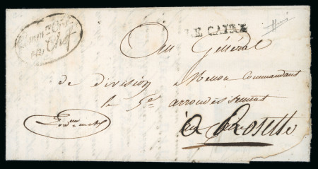 Stamp of Egypt » Napoleonic Campaign 1799 (28.10) Folded letter sheet bearing black "LE CAIRE" straight line strike, with oval cursive handstamp "Commre Ordr en Chef"