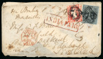 Stamp of India » 1854 Lithographs 1854 1a deep red die II and 1855 4a black on glazed paper, cancelled by diamond numeral 76