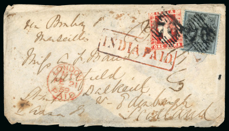 Stamp of India » 1854 Lithographs 1854 1a deep red die II and 1855 4a black on glazed paper, cancelled by diamond numeral 76