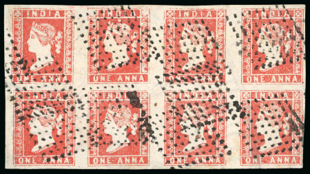 Stamp of India » 1854 Lithographs 1854 1a deep red die I, spectacular block of ten with wide margins all round,