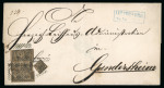 Stamp of German States » Brunswick 1857 4/4 Ggr black on yellow-brown, rare franking of three pairs of 1/4 and a single 1/4,