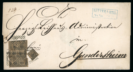 Stamp of German States » Brunswick 1857 4/4 Ggr black on yellow-brown, rare franking of three pairs of 1/4 and a single 1/4,