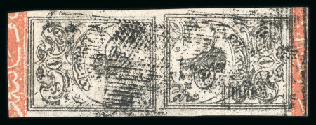 Stamp of Turkey 1863 Tughra 1pi black on grey, 3rd printing, thick paper, extremely fine vertical tête-bêche