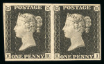 Stamp of Great Britain » 1840 1d Black and 1d Red plates 1a to 11 1840 1d. black, Pl. 1a., KH-KI, a magnificent horizontal mint pair