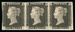 Stamp of Great Britain » 1840 1d Black and 1d Red plates 1a to 11 1840 1d black pl.2 SI-SK horizontal strip of three, good to very large margins all round, mint large part o.g.