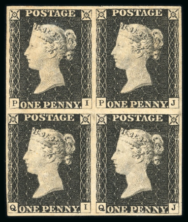 Stamp of Great Britain » 1840 1d Black and 1d Red plates 1a to 11 1840 1d black pl. 2 PI/QJ mint block of four, good to very large margins all round, large part o.g.