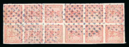 Stamp of German States » Mecklenburg Schwerin 1856 1/4s block of cancelled by blue circle of dots