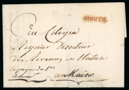 Stamp of Egypt » Napoleonic Campaign 1800 (3 Brumaire An 9) Folded entire from Siouth bearing superb red "SIOUTH" straight line strike
