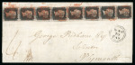 Stamp of Great Britain » 1840 1d Black and 1d Red plates 1a to 11 1840 1d black pl.4 BA-IA, vertical strip of eight tied by red Maltese Cross cancellation on 1840 (Sep 9) entire to Plymouth