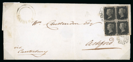 Stamp of Great Britain » 1840 1d Black and 1d Red plates 1a to 11 1840 1d. Black Pl 5, OA-PB block of four on neat entire from Maidstone