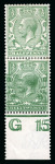 Stamp of Great Britain » King George V » 1912-24 Profile Head Issues 1912-14 1/2d green, a vertical pair from foot of the sheet with "G15" control showing variety partial double print