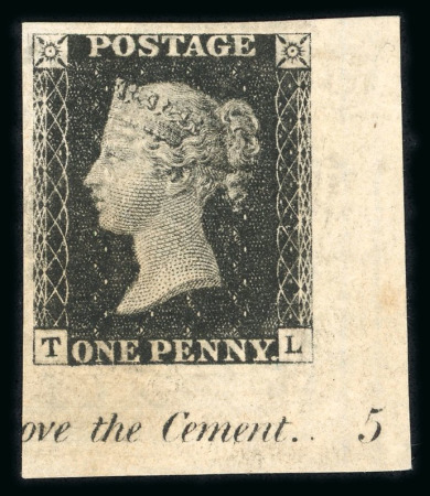 Stamp of Great Britain » 1840 1d Black and 1d Red plates 1a to 11 1840 1d black pl.5 TL marginal imprimatur from the first registration sheet