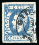 Stamp of Romania » King Carol 1871 - "With Beard" Imperforate 1871 10b, type II, ultramarine and the rare Prussian blue, two very fine examples