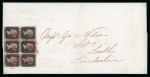Stamp of Great Britain » 1840 1d Black and 1d Red plates 1a to 11 1840 1d black pl.4 GH/HJ block of six on entire from Halifax