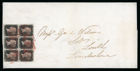 Stamp of Great Britain » 1840 1d Black and 1d Red plates 1a to 11 1840 1d black pl.4 GH/HJ block of six on entire from Halifax