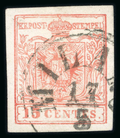 Stamp of Austria » Lombardy Venetia 1857-58 15c type II, Milano postal forgery, with MILANO