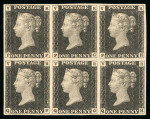 Stamp of Great Britain » 1840 1d Black V. R. Official 1840 V.R. Official 1d black PF/QH mint block of six