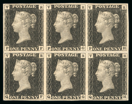 Stamp of Great Britain » 1840 1d Black V. R. Official 1840 V.R. Official 1d black PF/QH mint block of six