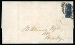 Stamp of Great Britain » 1840 2d Blue (ordered by plate number) 1841 (13 May) 1840 2d blue pl.1 GH on a pair of covers with left and right vertical bisects of the same stamp