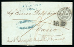 Stamp of Egypt » Posta Europea 1848 (13.5) Folded entire from Livorno to Cairo, struck in transit by Type I blue "POSTA EUROPEA / IN ALESSANDRIA D'EGITTO" oval