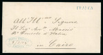 Stamp of Egypt » Posta Europea 1862 (8.7) Folded entire with blue oval Type III cachet “POSTA EUROPEA / ZAGAZIK” and rare unlisted strike of blue "FRANCA" straight line alongside