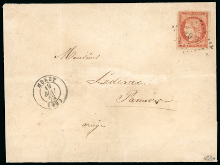 Stamp of France » Type Cérès de 1849-1850 1852, Cérès non dentelé 1 franc vermillon Y&T n°7 seul