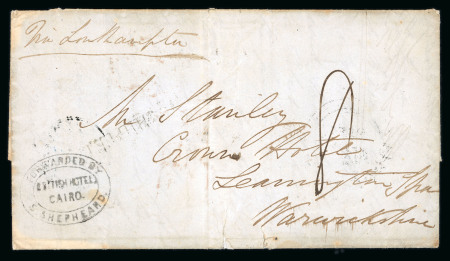 Stamp of Egypt » Private Carriers and Forwarding Agents 1850 (20.12) entire with clear strike of the rare "FORWARDED BY / S.SHEPHEARD / BRITISH HOTEL CAIRO" oval